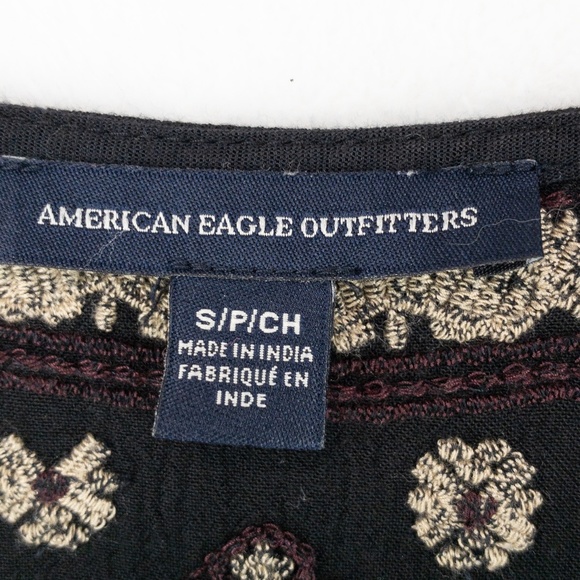 American Eagle Outfitters Dress Womens Small Black Boho Gauzy Fringe Embroidered - Picture 5 of 13